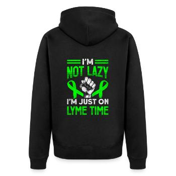 Wear Green Lyme Disease Awareness - Unisex Premium Organic Zip Hoodie - black - Back - Nico (187cm)