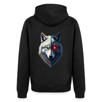 Funny Robot Art Wolf Cyborg Animal AI Wolf - Unisex Premium Organic Zip Hoodie - black - Back - Nico (187cm)