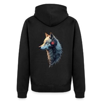 Funny Robot Art Wolf Cyborg Animal AI Wolf - Unisex Premium Organic Zip Hoodie - black - Back - Nico (187cm)