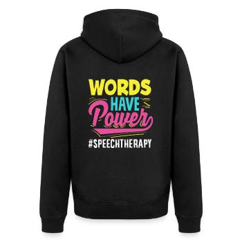 Worte Haben Macht Sprachtherapeut - Unisex Premium Bio Zip Hoodie - Schwarz - Hinten - Nico (187cm)