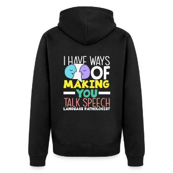 Logopäde: Ich Bringe Dich Zum Reden - Unisex Premium Bio Zip Hoodie - Schwarz - Hinten - Nico (187cm)