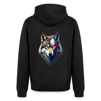 Funny Robot Art Wolf Cyborg Animal AI Wolf - Unisex Premium Organic Zip Hoodie - black - Back - Nico (187cm)