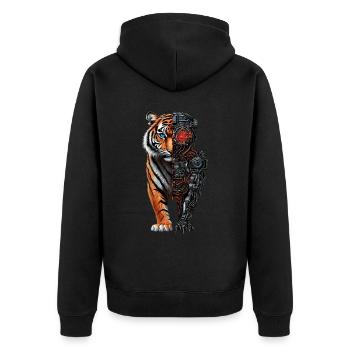 Lustiger Roboter Kunst Tiger Cyborg Tier AI Tiger - Unisex Premium Bio Zip Hoodie - Schwarz - Hinten - Nico (187cm)