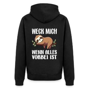 Weck Mich Wenn Alles Vorbei Ist / Langschläfer - Unisex Premium Bio Zip Hoodie - Schwarz - Hinten - Nico (187cm)