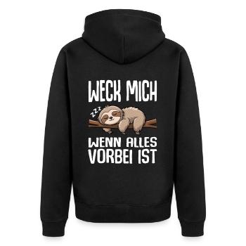 Weck Mich Wenn Alles Vorbei Ist / Langschläfer - Unisex Premium Bio Zip Hoodie - Schwarz - Hinten - Nico (187cm)
