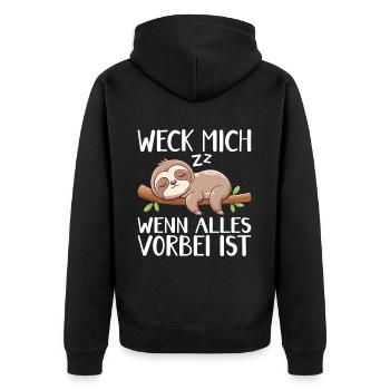 Weck Mich Wenn Alles Vorbei Ist / Langschläfer - Unisex Premium Bio Zip Hoodie - Schwarz - Hinten - Nico (187cm)