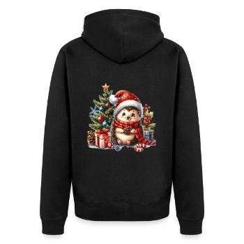 Niedliches Igel-Weihnachtsmotiv mit Geschenken - Unisex Premium Bio Zip Hoodie - Schwarz - Hinten - Nico (187cm)
