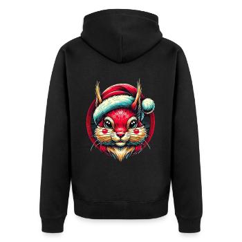 Fröhliches Eichhörnchen Mit Weihnachtsmütze - Unisex Premium Bio Zip Hoodie - Schwarz - Hinten - Nico (187cm)