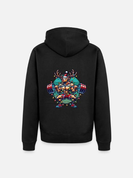 Christmas Bodybuilder Reindeer Muscle Power - Unisex Premium Organic Zip Hoodie - black