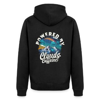 Paramotoring Powered By Clouds And Caffeine - Unisex Premium Organic Zip Hoodie - black - Back - Nico (187cm)