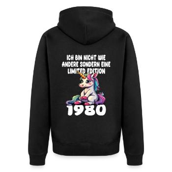 Edition Limitée 1980 Anniversaire Né 1980 - Veste à capuche bio Premium Unisexe - noir - Dos - Nico (187cm)