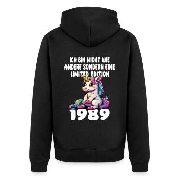 Limited Edition 1989 Geburtstag 1989 Geboren - Unisex Premium Bio Zip Hoodie - Schwarz - Hinten - Nico (187cm)