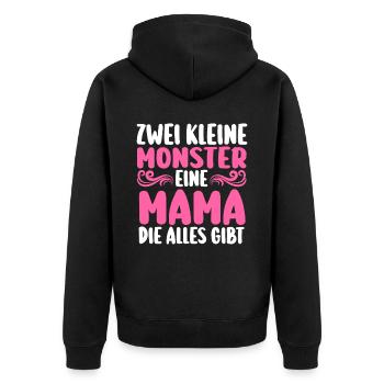Mama Von 2 Kindern - Unisex Premium Bio Zip Hoodie - Schwarz - Hinten - Nico (187cm)