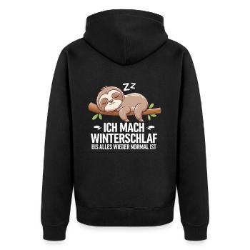 Ich Mach Winterschlaf Bis Alles Wieder Normal Ist - Unisex Premium Bio Zip Hoodie - Schwarz - Hinten - Nico (187cm)