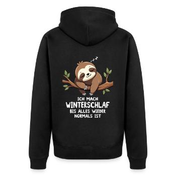 Ich Mach Winterschlaf Bis Alles Wieder Normal Ist - Unisex Premium Bio Zip Hoodie - Schwarz - Hinten - Nico (187cm)