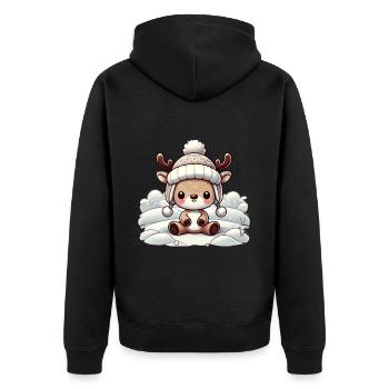 Vintage Weihnachten Rentier Design Mit Schnee - Unisex Premium Bio Zip Hoodie - Schwarz - Hinten - Nico (187cm)