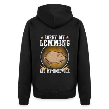 Lemming has eaten homework Lemming - Unisex Premium Organic Zip Hoodie - black - Back - Nico (187cm)