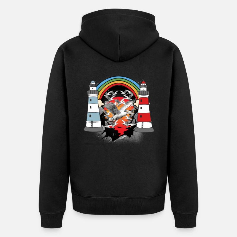 maritime, phare, phares, mouettes, mouettes - Veste à capuche bio Premium Unisexe - noir