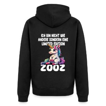 Limited Edition 2002 Geburtstag 2002 Geboren - Unisex Premium Bio Zip Hoodie - Schwarz - Hinten - Nico (187cm)