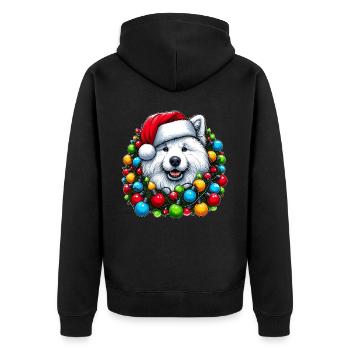 Samoyède Chien Chapeau de Noël Noël - Veste à capuche bio Premium Unisexe - noir - Dos - Nico (187cm)