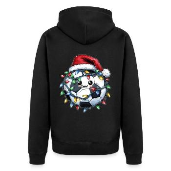 Niedliche Kawaii Fußball Weihnachtsmütze Xmas - Unisex Premium Bio Zip Hoodie - Schwarz - Hinten - Nico (187cm)