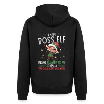 Je suis le lutin chef : look de partenaire familial Noël - Veste à capuche bio Premium Unisexe - noir - Dos - Nico (187cm)