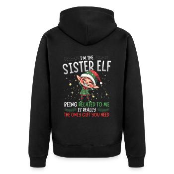 witziJe suis la sœur elfe - Look partenaire de Noël - Veste à capuche bio Premium Unisexe - noir - Dos - Nico (187cm)