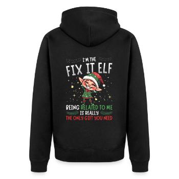 I’m the Fix It Elf - Look partenaire de Noël - Veste à capuche bio Premium Unisexe - noir - Dos - Nico (187cm)