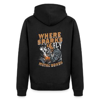 Schweißer Where Sparks Fly Metal Bonds - Unisex Premium Bio Zip Hoodie - Schwarz - Hinten - Nico (187cm)
