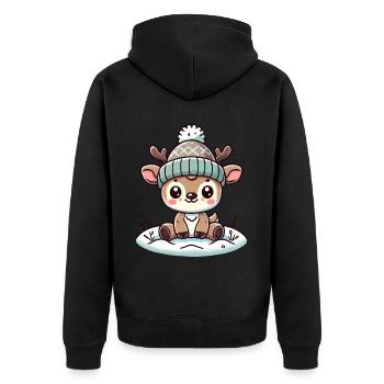 Bezauberndes Vintage Design Mit Rentier Und Schnee - Unisex Premium Bio Zip Hoodie - Schwarz - Hinten - Nico (187cm)