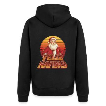 Feliz Navidad Nikolaus für Weihnachtsfeier - Unisex Premium Bio Zip Hoodie - Schwarz - Hinten - Nico (187cm)