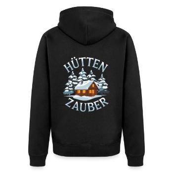 Hüttenzauber Hütte in den Bergen Berge Winter - Unisex Premium Bio Zip Hoodie - Schwarz - Hinten - Nico (187cm)