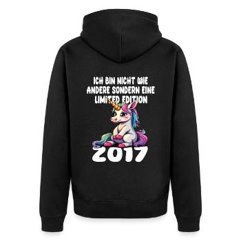Limited Edition 2017 Geburtstag 2017 Geboren - Unisex Premium Bio Zip Hoodie - Schwarz - Hinten - Nico (187cm)