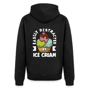 Eiscreme Liebhaber Ablenkung Leicht - Unisex Premium Bio Zip Hoodie - Schwarz - Hinten - Nico (187cm)