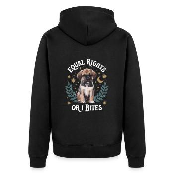 Anti-patriarcat L’égalité des droits ou je mords féministe - Veste à capuche bio Premium Unisexe - noir - Dos - Nico (187cm)