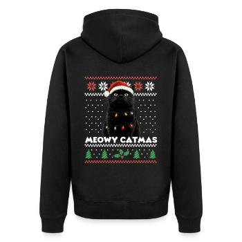 Miaou Catmas Noël assorti Look chat drôle - Veste à capuche bio Premium Unisexe - noir - Dos - Nico (187cm)