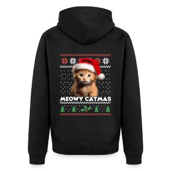 Meowy Catmas Weihnachten Partnerlook - Santa Hat - Unisex Premium Bio Zip Hoodie - Schwarz - Hinten - Nico (187cm)