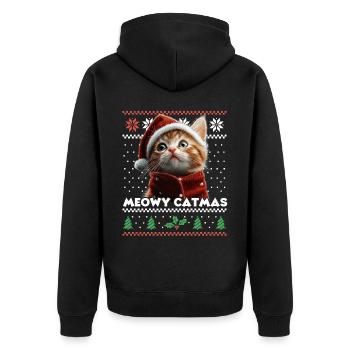 Le look de Noël assorti de Meowy Catma avec chaton - Veste à capuche bio Premium Unisexe - noir - Dos - Nico (187cm)