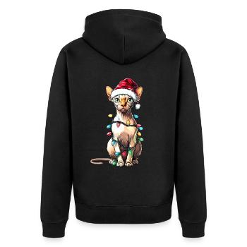 Sphynx Katze Weihnachtsmütze Xmas - Unisex Premium Bio Zip Hoodie - Schwarz - Hinten - Nico (187cm)
