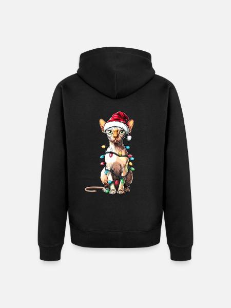 Sphynx Cat Christmas Hat Xmas - Unisex Premium Organic Zip Hoodie - black