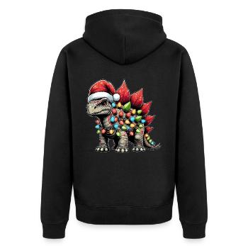 Stegosaurus Dinosaur Santa Hat Xmas - Unisex Premium Organic Zip Hoodie - black - Back - Nico (187cm)