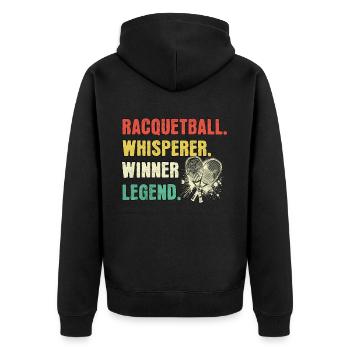 Racquetball Flüsterer Racquetball Legende - Unisex Premium Bio Zip Hoodie - Schwarz - Hinten - Nico (187cm)