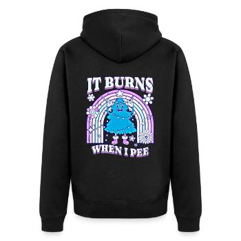 Winter Edition "It Burns when i Pee"! sarkastisch - Unisex Premium Bio Zip Hoodie - Schwarz - Hinten - Nico (187cm)