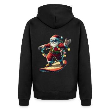 Weihnachtsmann Surfen Surfer Weihnachtsmütze Xmas - Unisex Premium Bio Zip Hoodie - Schwarz - Hinten - Nico (187cm)