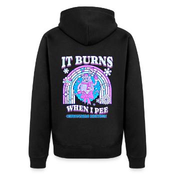 Winter Edition "It Burns when i Pee"! sarkastisch - Unisex Premium Bio Zip Hoodie - Schwarz - Hinten - Nico (187cm)