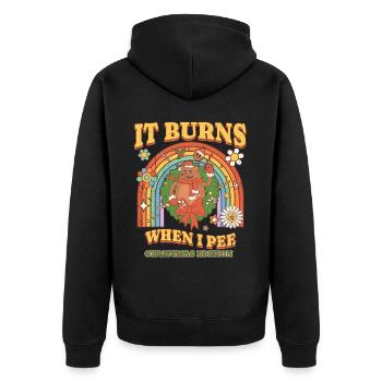 Winter Edition "It Burns when i Pee"! sarkastisch - Unisex Premium Bio Zip Hoodie - Schwarz - Hinten - Nico (187cm)