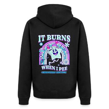Winter Edition "It Burns when i Pee"! sarkastisch - Unisex Premium Bio Zip Hoodie - Schwarz - Hinten - Nico (187cm)