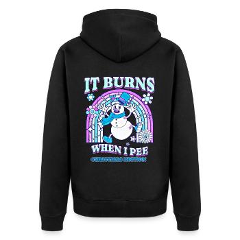 Winter Edition "It Burns when i Pee"! sarkastisch - Unisex Premium Bio Zip Hoodie - Schwarz - Hinten - Nico (187cm)