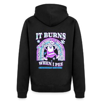 Winter Edition "It Burns when i Pee"! sarkastisch - Unisex Premium Bio Zip Hoodie - Schwarz - Hinten - Nico (187cm)