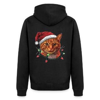 Niedliche Orange Katze Tabby Katze Weihnachten Hut - Unisex Premium Bio Zip Hoodie - Schwarz - Hinten - Nico (187cm)